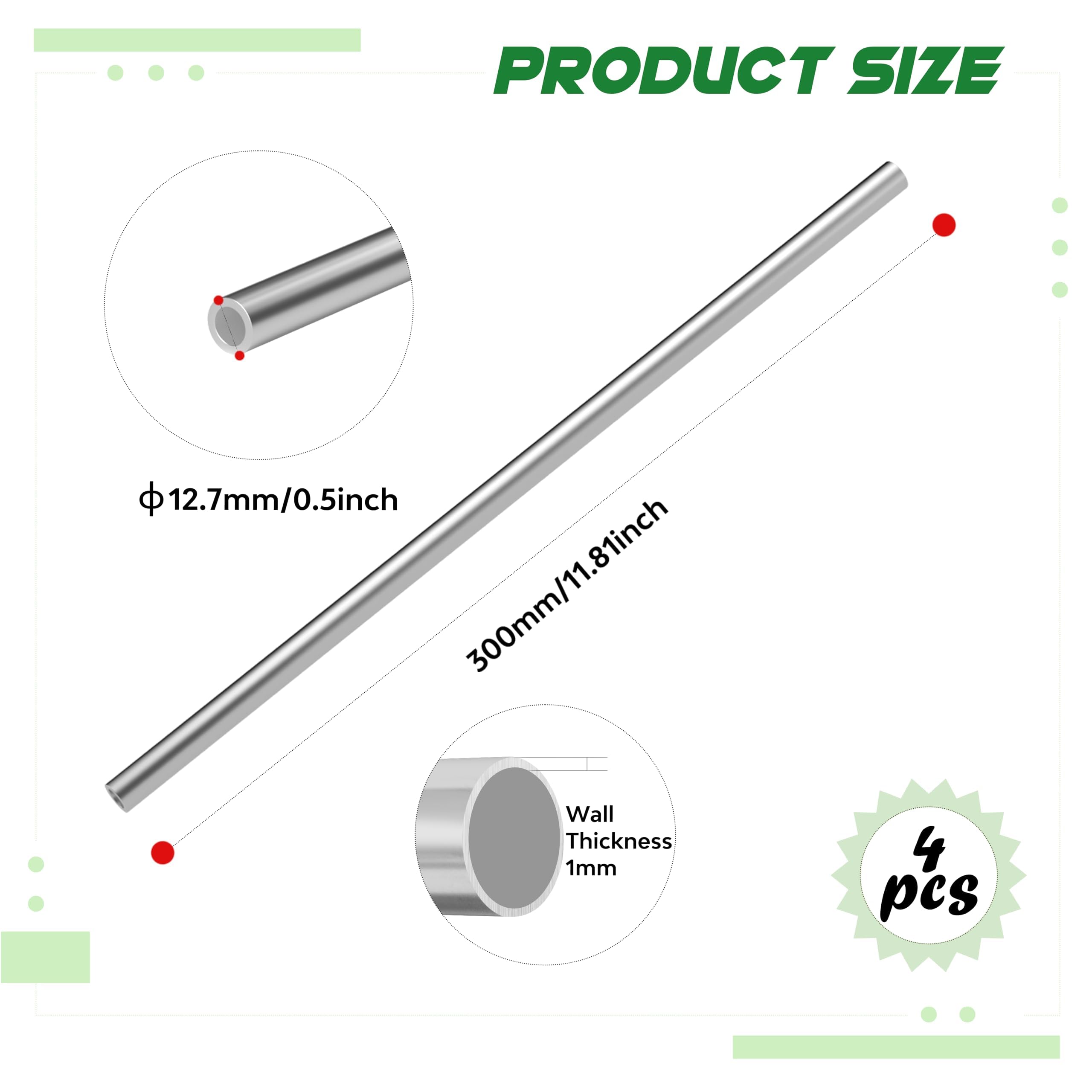 4 piezas de tubos de acero inoxidable 304, 12,7 mm de diámetro exterior x 1 mm de espesor de pared x 300 mm de longitud – Tubo redondo de acero inoxidable sin costuras para modelismo, ingeniería