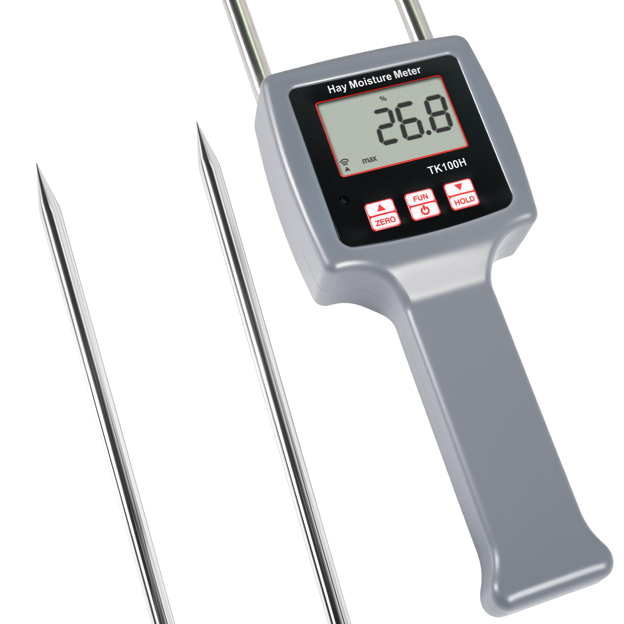 Misuratore di umidità di precisione per fieno, digitale LCD, rilevatore di umidità per balle di fieno, misuratore di umidità portatile con sonda di umidità per balle di fieno, intervallo 0-84%, tenuta