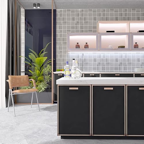 Miniatura 5 de Decotalk Papel adhesivo negro para gabinetes, papel tapiz negro mate para despegar y pegar, papel tapiz negro sólido mate para dormitorio,