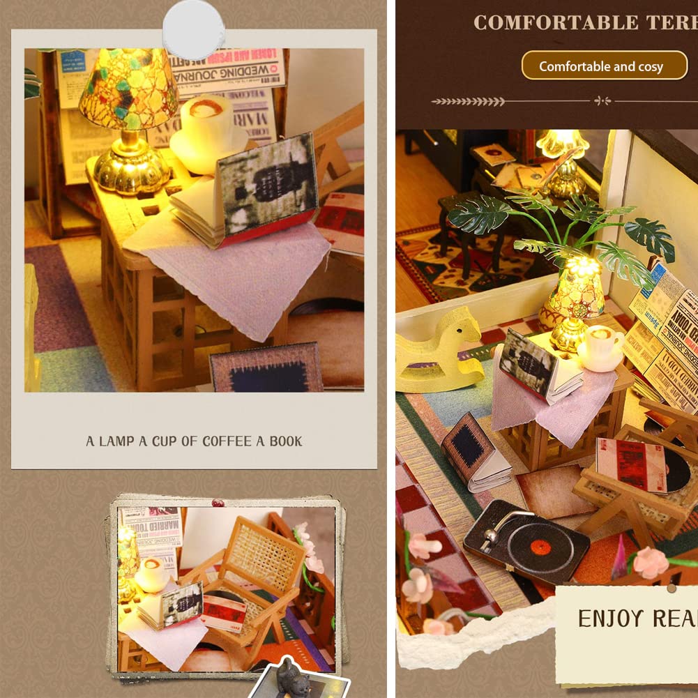 Mini casa con LED DIY kit de casa de muñecas habitación creativa miniatura vintage estilo europeo juguete rompecabezas Navidad montado casa de muñecas para niñas mujeres