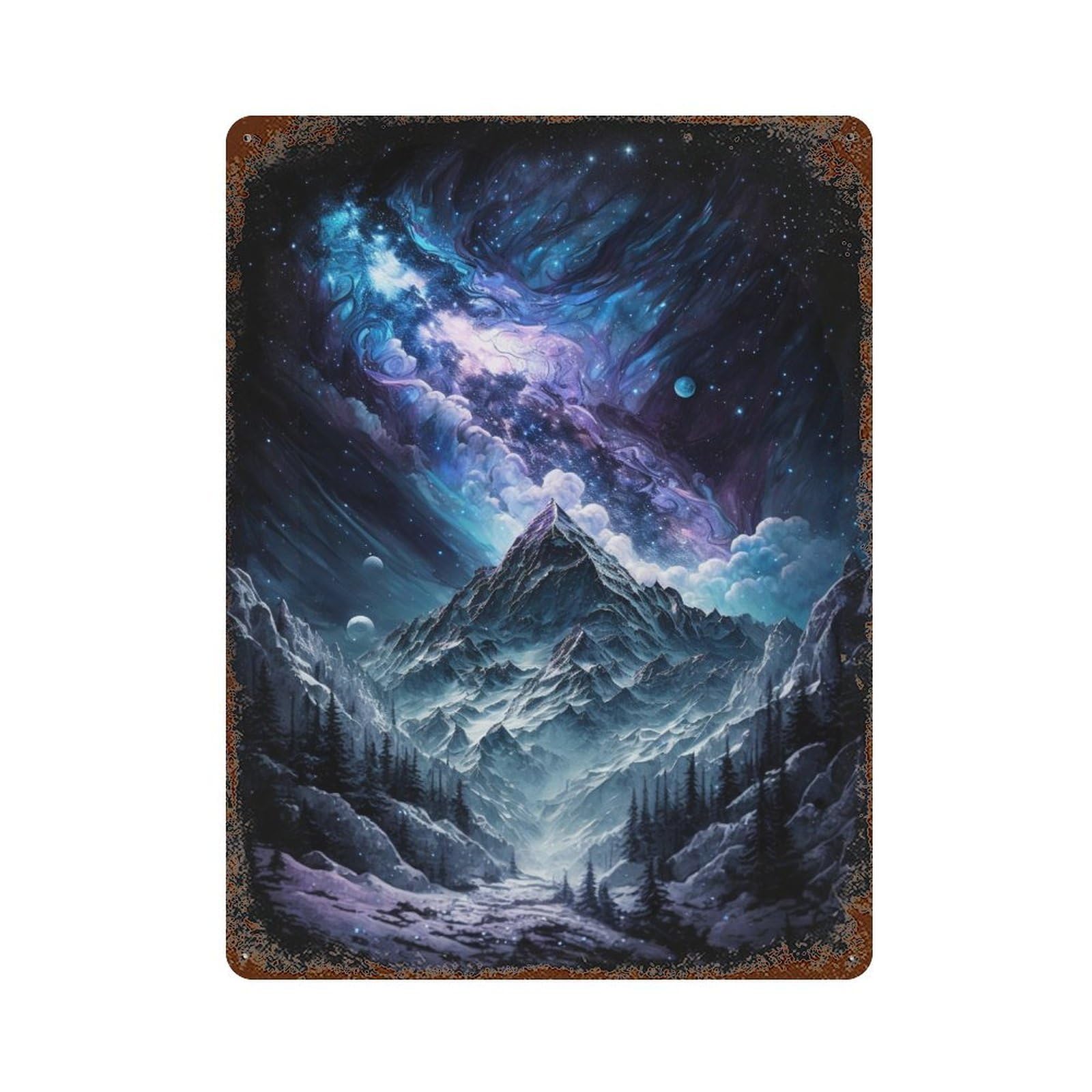 Galactic Mountain Landscape -5 Rusty Metal Tin Sign 15.7"x11.8", Vintage Wall Decor for Garage, Pub Or Kitchen