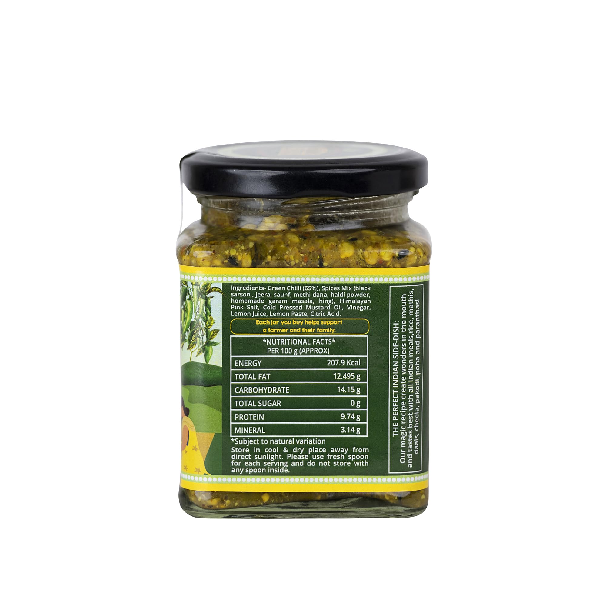 THE LITTLE FARM CO Green Chilli Pickle - Hari Mirch ka Achar (250g)| Less Oil Mustard Base Homestyle Tangy Flavour Chilli Pickles | No Added Preservatives, Artificial Colours & Flavours | Traditional Recipe - Image 2 thumbnail