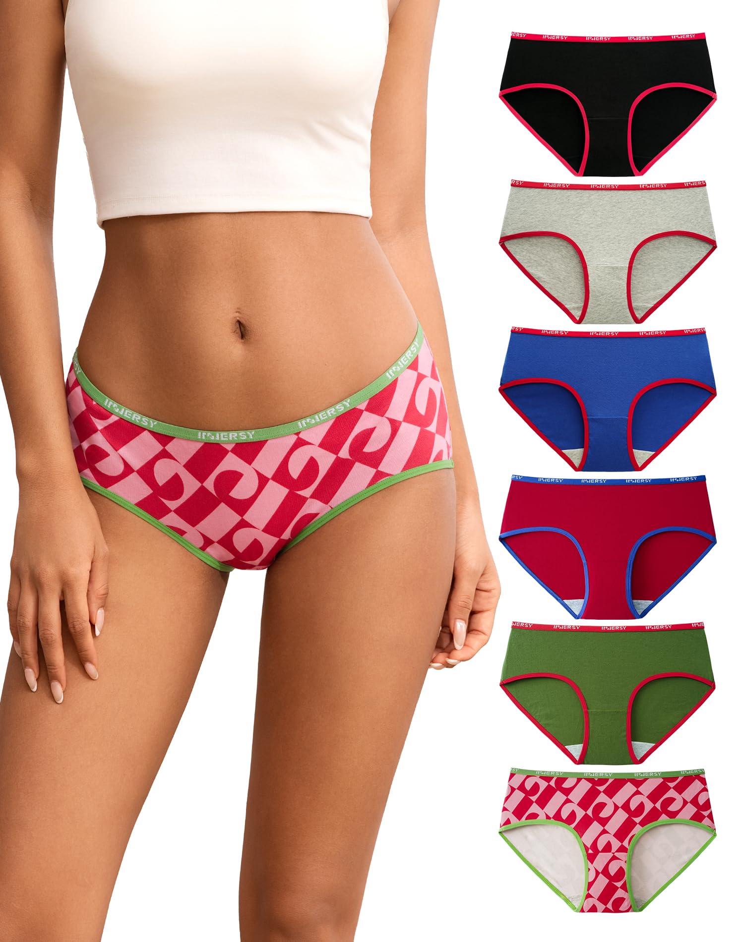 INNERSY Damen Unterhosen Baumwolle Schlüpfer Sport Hipster Panties Frauen Bunt Slips Mehrpack 6 (XXL, Sport Kontrastfarben)