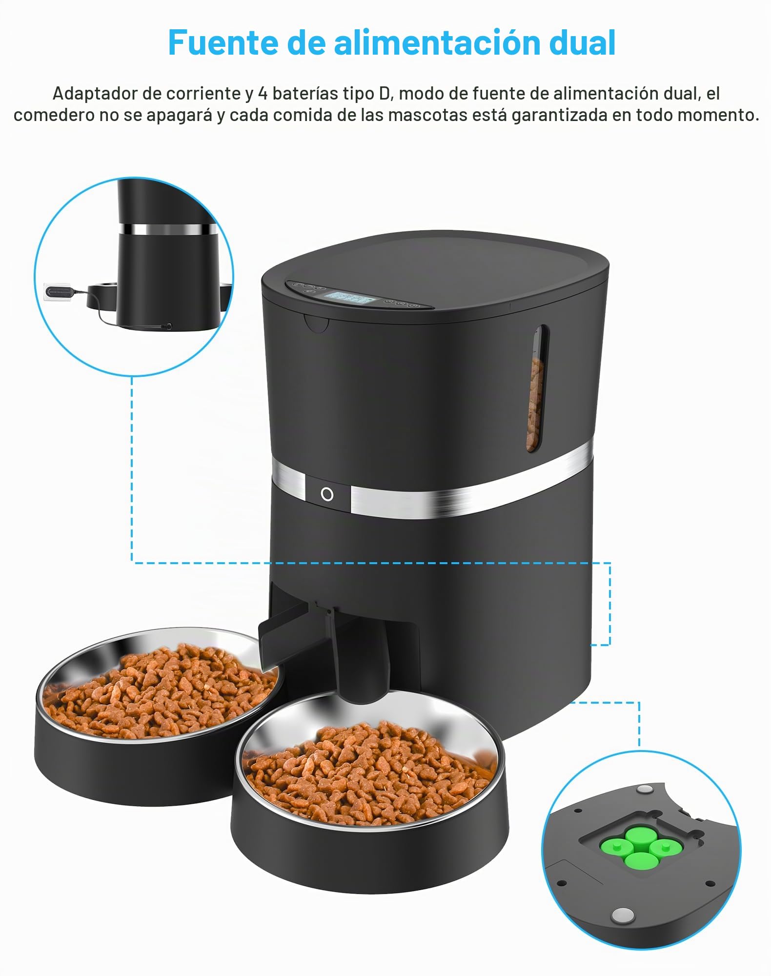 2.4G WiFi Comedero Automático para Gatos y Perros & Múltiples Mascotas,Dispensador de Comida con Control Remoto de Aplicación,10s grabación de Voz,Programable Tiempo de la Comida y Porciones