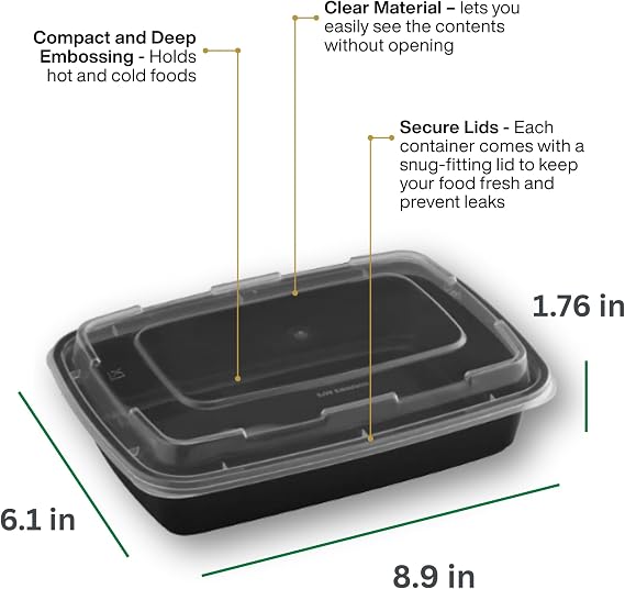 Meal Prep Containers [150 Pack] Rectangular Food Storage Containers with Lids, Bento Box, BPA Free, Stackable, Microwave/Dishwasher/Freezer Safe To Go Food Containers for Meal Prep (32oz)