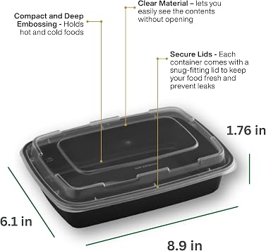 Meal Prep Containers [150 Pack] Rectangular Food Storage Containers with Lids, Bento Box, BPA Free, Stackable, Microwave/Dishwasher/Freezer Safe To Go Food Containers for Meal Prep (32oz)