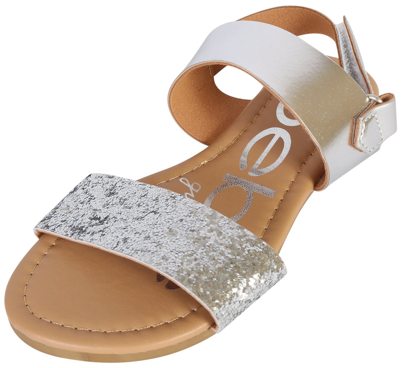 bebeGirls Sandals - Big girl and Toddler Girl Sandals with Durable Leather and Glitter Straps, Summer Dress Shoes for Girls