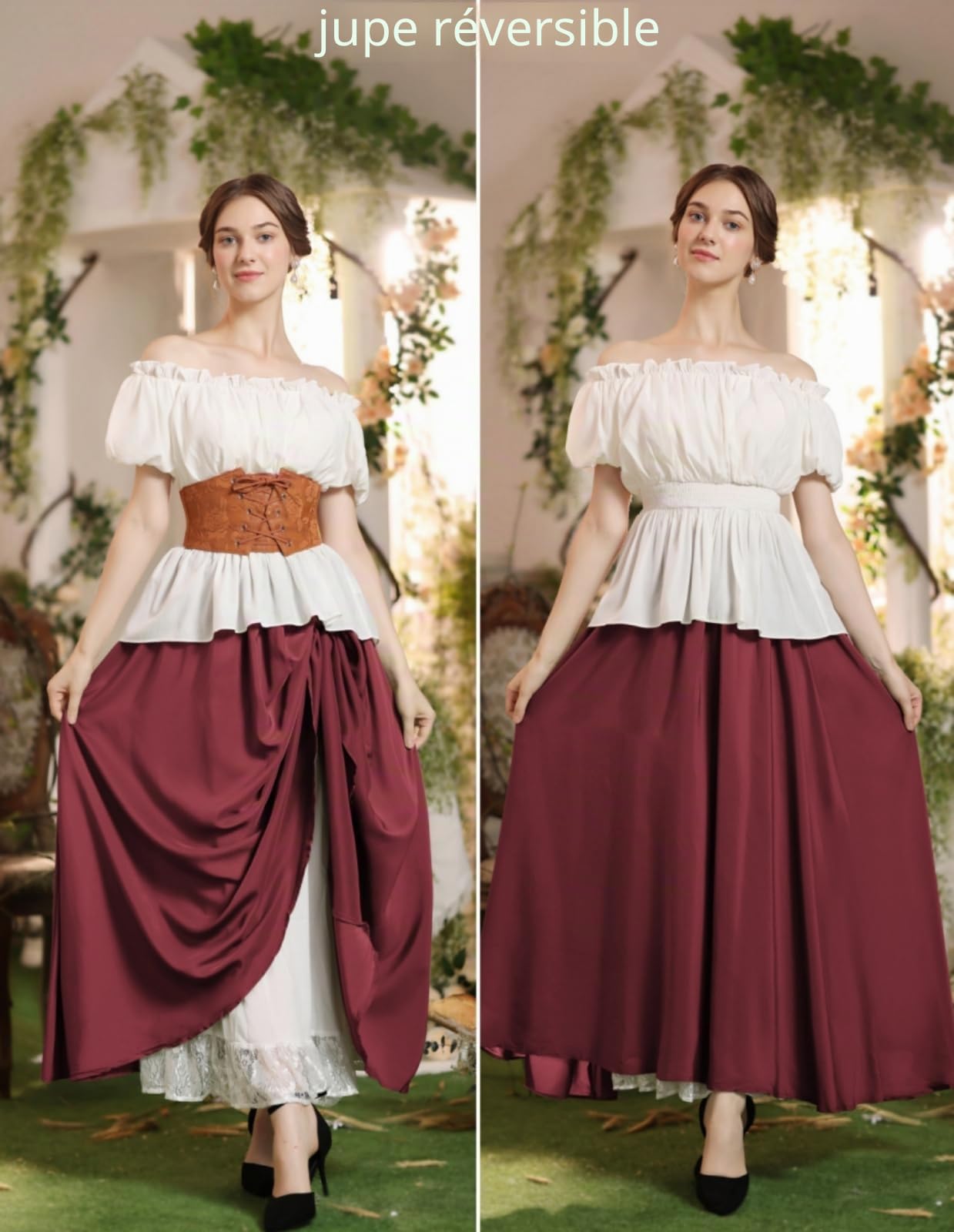 Scarlet Darkness Jupe Longue Longue pour Femme - Jupes Renaissance Double Couche