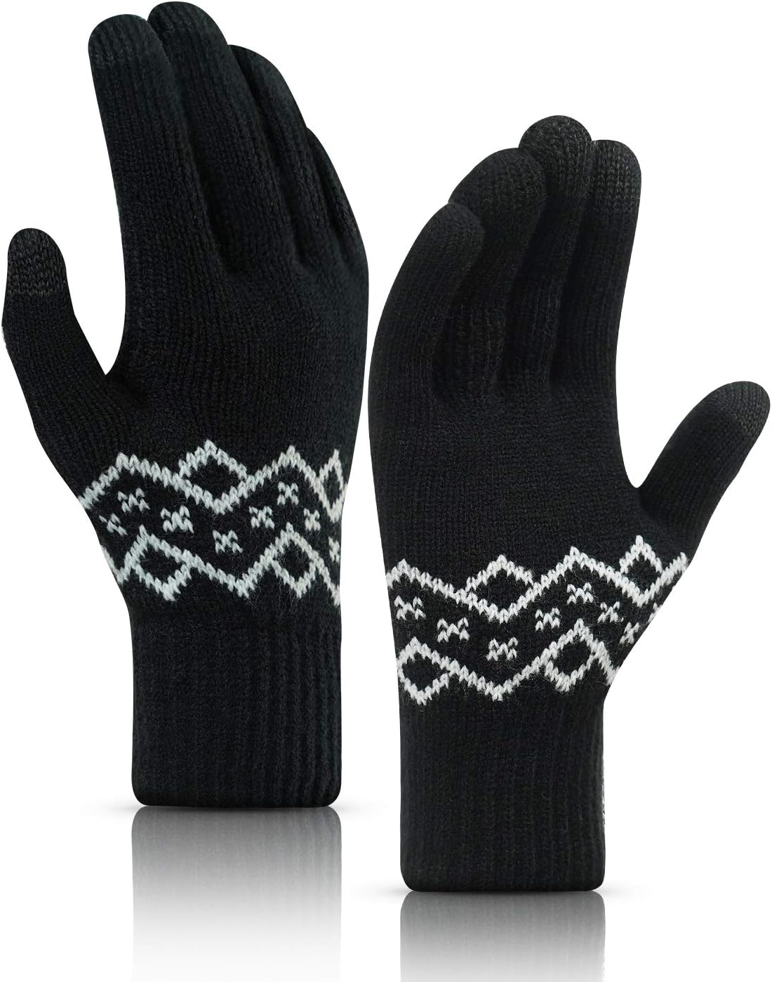 HONYAR Touch Screen Gloves, Thermal Winter Gloves Men Women, Elastic Cuff, Knit Stretchy Windproof Material, Warm Weight Light Soft Wool Lining for Driving Working Typing - Black (M)