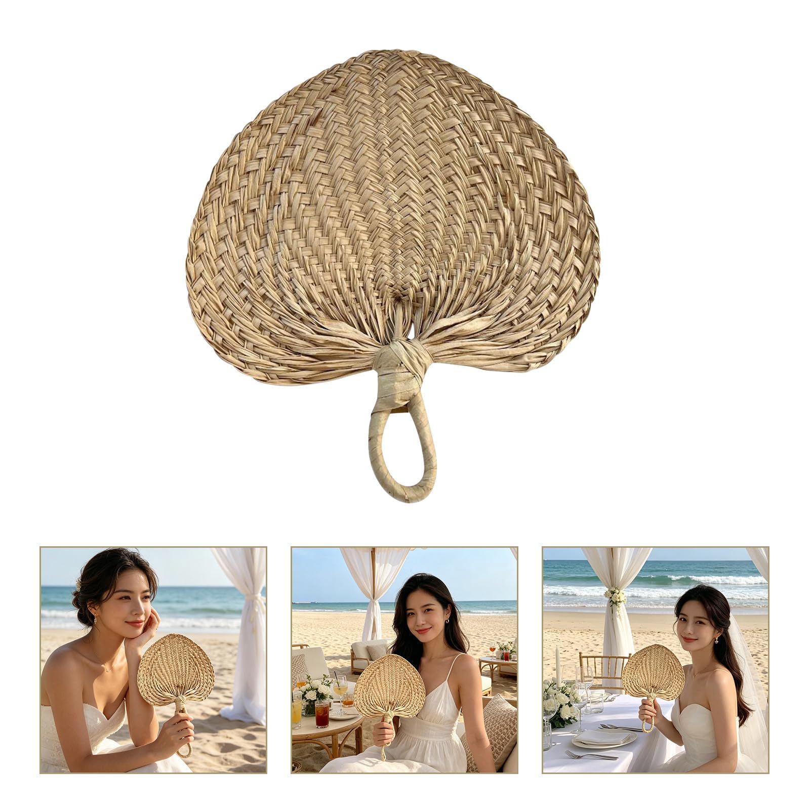 Handgefertigte Palmblatt Fächer 12 Stück aus Bulrush für Hochzeiten | Beige, Handgewebt und Wiederverwendbar, für Braut und Brautjungfern bei Outdoor Zeremonien