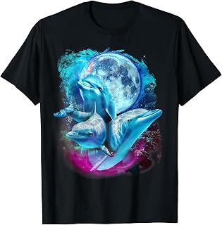 3 Moon Dolphin Funny Sea Creature Bottlenose Fish Art Humor T-Shirt