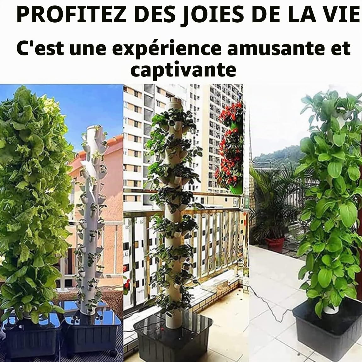 Tour aéroponique, culture hydroponique intérieure, culture aquaponique à 15 niveaux et 45 trous, culture sans sol, kit de culture aéroponique de jardin pour fruits et légumes