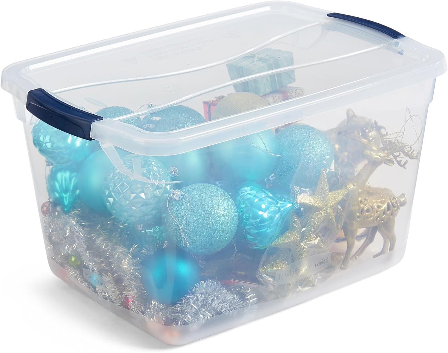 Rubbermaid Cleverstore Clear 32 Qt, 12 Pack Stackable Plastic Storage Containers with Durable Latching Clear Lids, Visible Storage, Great for Closet and Laundry Storage, Organizing in the Home