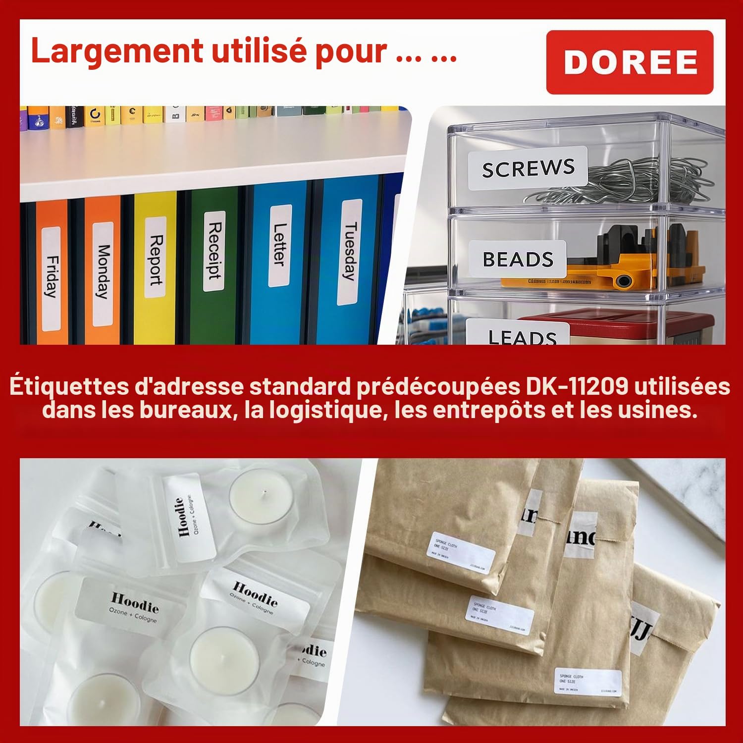DOREE 10 Rouleaux DK11209 62x29 mm Étiquettes d'Adresse 800/Rouleau | Étiquettes d'Adresse 62mm x 29mm compatibles avec Brother DK11209, noir sur blanc, pour la série QL de Brother