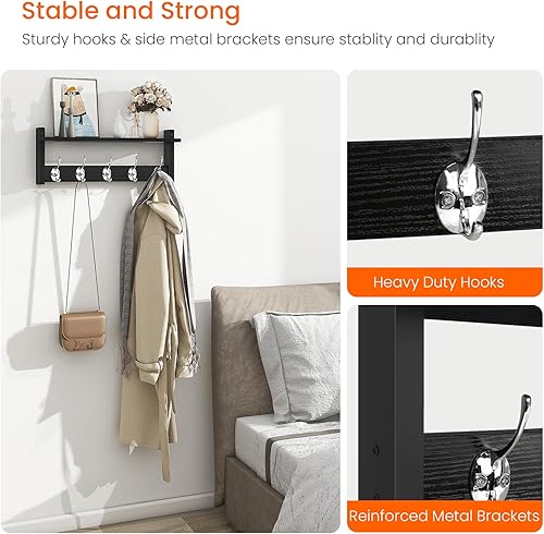 Miniatura 4 de Homode Perchero de pared con estante, colgador de entrada de madera con ganchos, pequeñas clavijas flotantes para colgar abrigos, sombreros, bolsos,