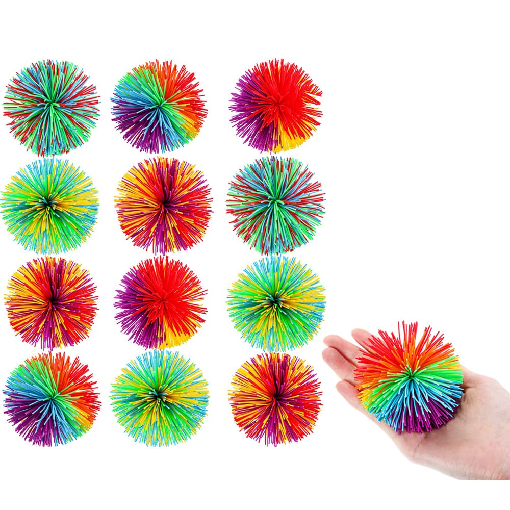Azonee 12 Pcs Monkey Stringy Balls Sensory Fidget Stringy Balls Soft Rainbow Pom Bouncy Stress Balls(Colour Random)