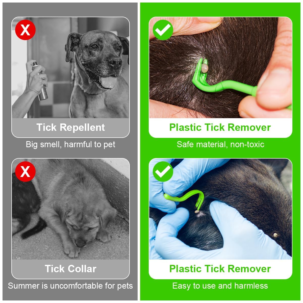 Crochet à Tiques en Plastique, 6PCS Piège à Tiques et Pince Tiques, Vert Accessoires Pince Anti Tiques pour Chien et Chat Supprime Tiques et Puces Facilement, pour Humain et Animaux