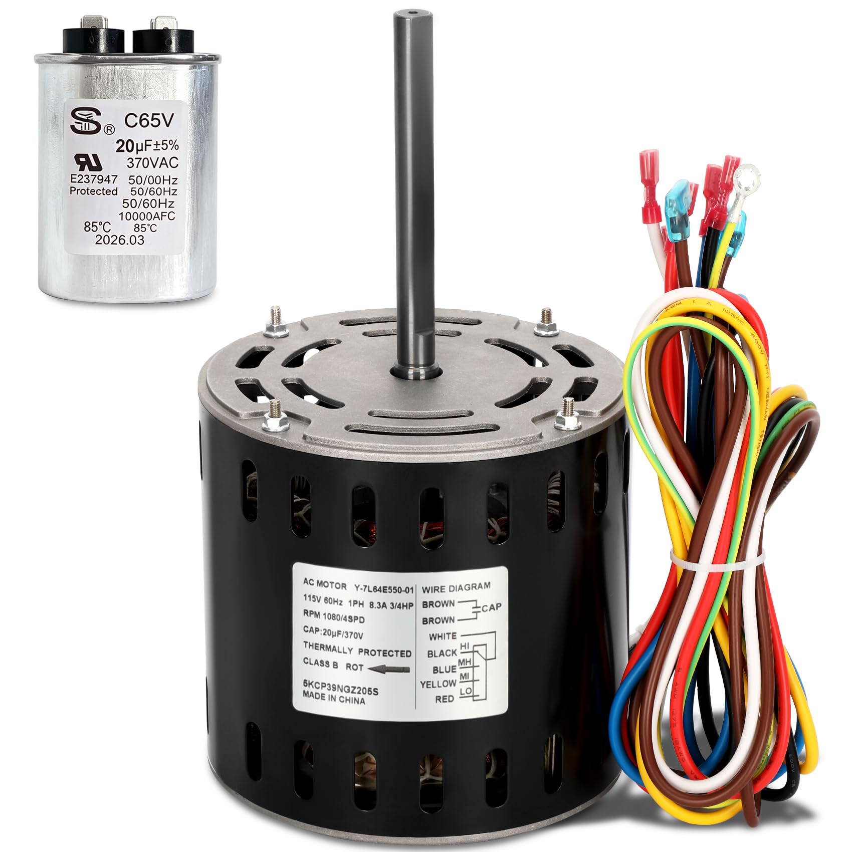 Photo 1 of 5KCP39PGS171S Furnace Blower Motor, 5KCP39NGZ205S Blower Fan Motor for GE Genteq, 3/4 HP 115V 1080 RPM Replacement for Carrier HC45AE118A HC45AE118 Packard 45118 Rheem 51-104342-01