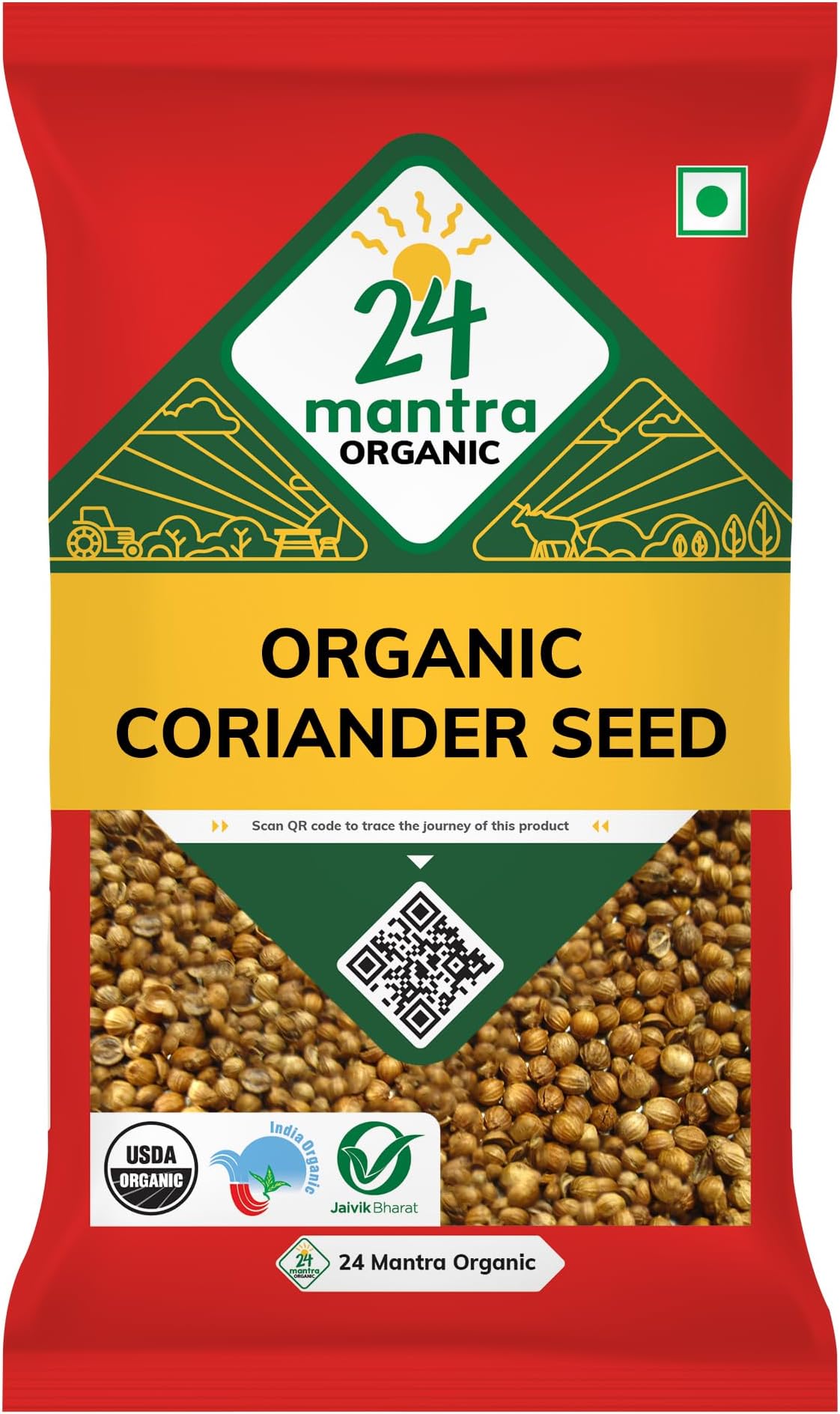 24 Mantra Organic Coriander Seed/Dhaniya seeds/Kotthmira Vittanalu - 100gms | Pack of 1 | 100% Organic | Chemical Free & Pesticides Free | Unadulterated | Rich Flavour