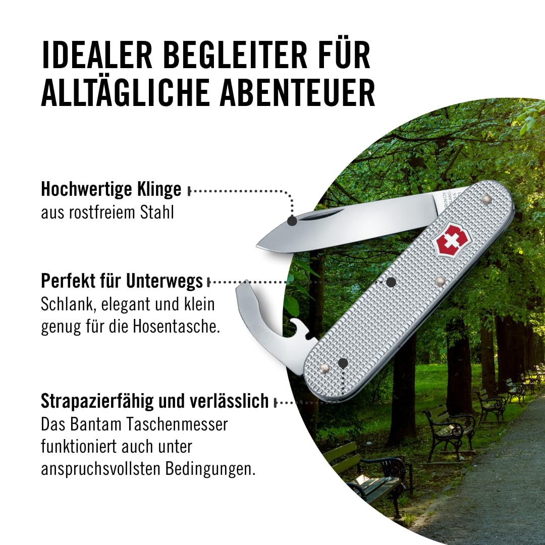 Victorinox Taschenmesser Bantam, Klein, 5 Funktionen, Swiss Made, Multitool mit Klinge, Dosenöffner, Schraubendreher, Silber | swiss army knife | small swiss army knife | small pocket knife for men | everyday carry