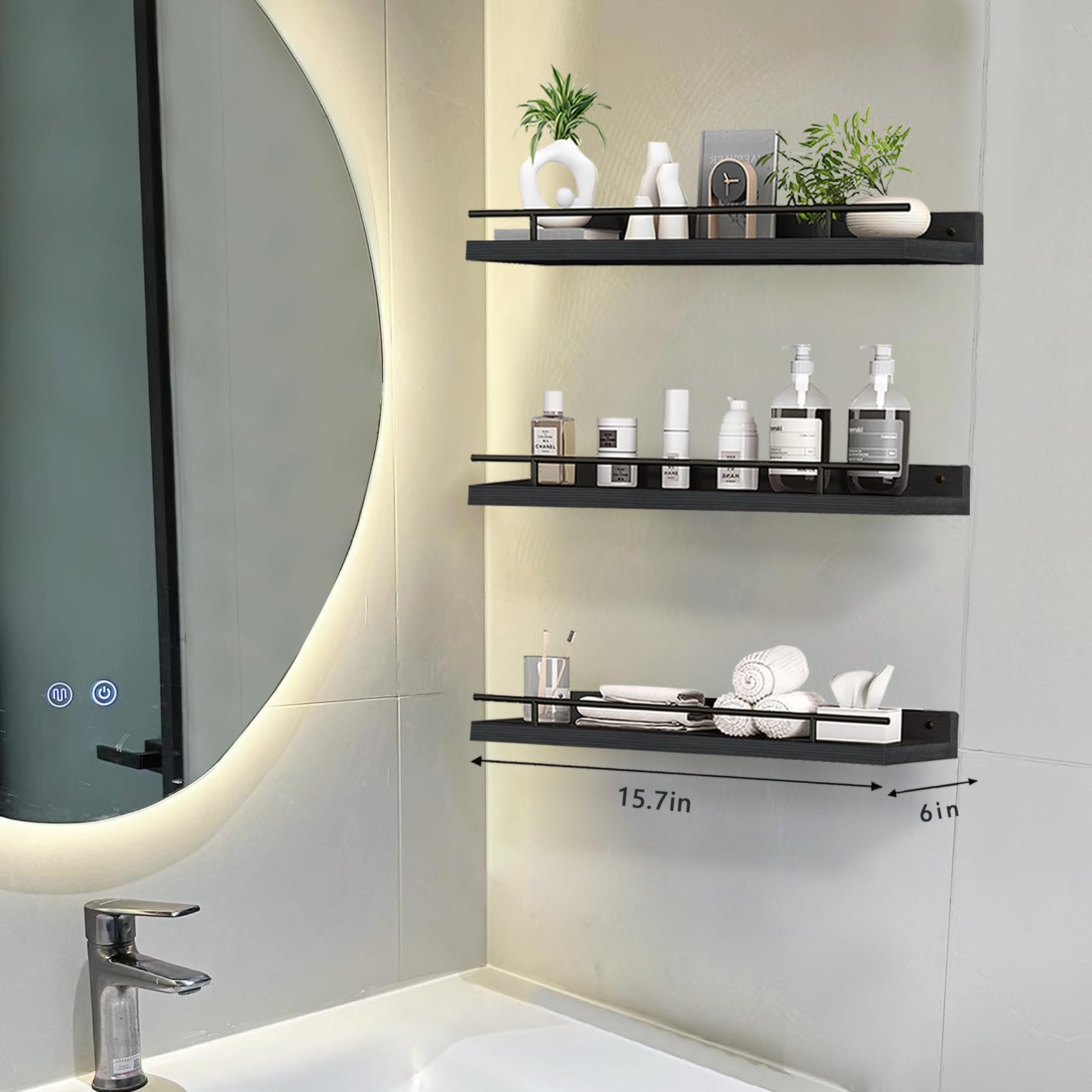 Mensole Galleggianti Design Per Parete: Set 3 Ripiani Salvaspazio Per Bagno, Camera Da Letto E Cucina - Mensole A Muro Moderne E Pratiche
