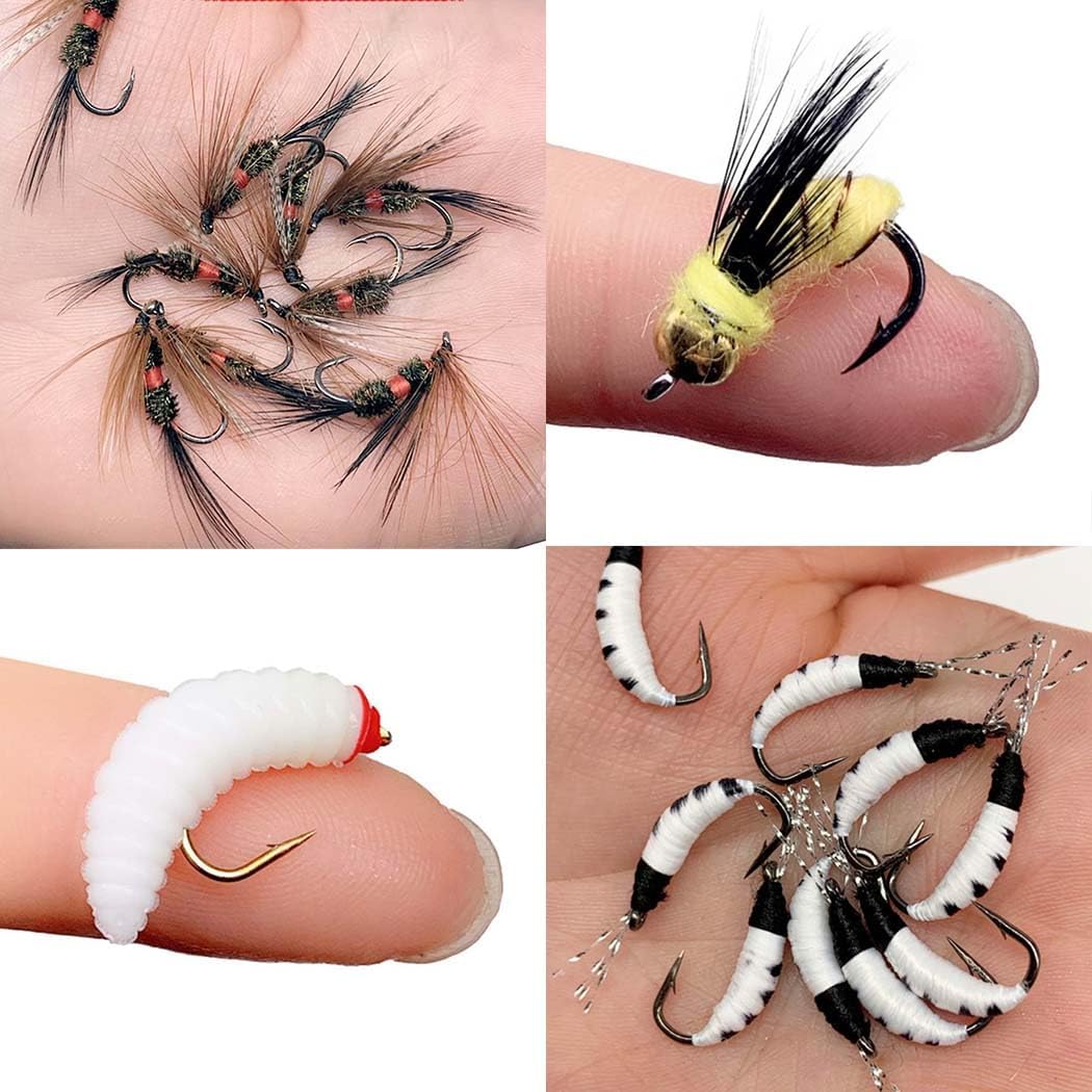 136Pcs/Box Fly Fishing Flies Kit Handmade Fly Fishing Lures Dry/Wet Flies for Trout Bass Salmon Perch with Waterproof Fly Box