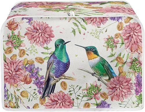 Annejudy Funda para tostadora de flores de colibrí de 2 rebanadas, cubierta acolchada para tostadora de dos rebanadas, cubierta a prueba de polvo