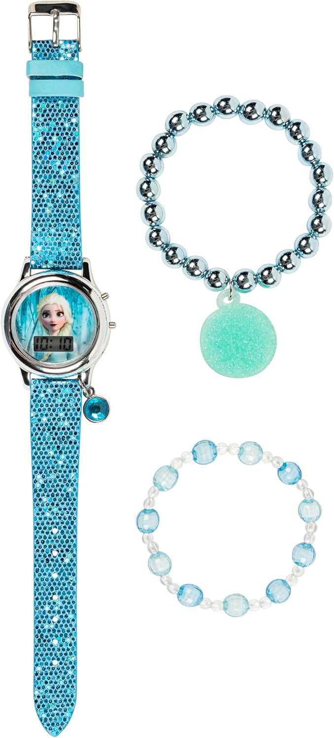 Disney Frozen II Elsa Light-Up Digital Kids Watch with LED Flashing Display, Sparkling Blue Strap, and Matching Bracelet Set – Ideal for Girls – Fits Wrists 5.5" to 8" - Image 8