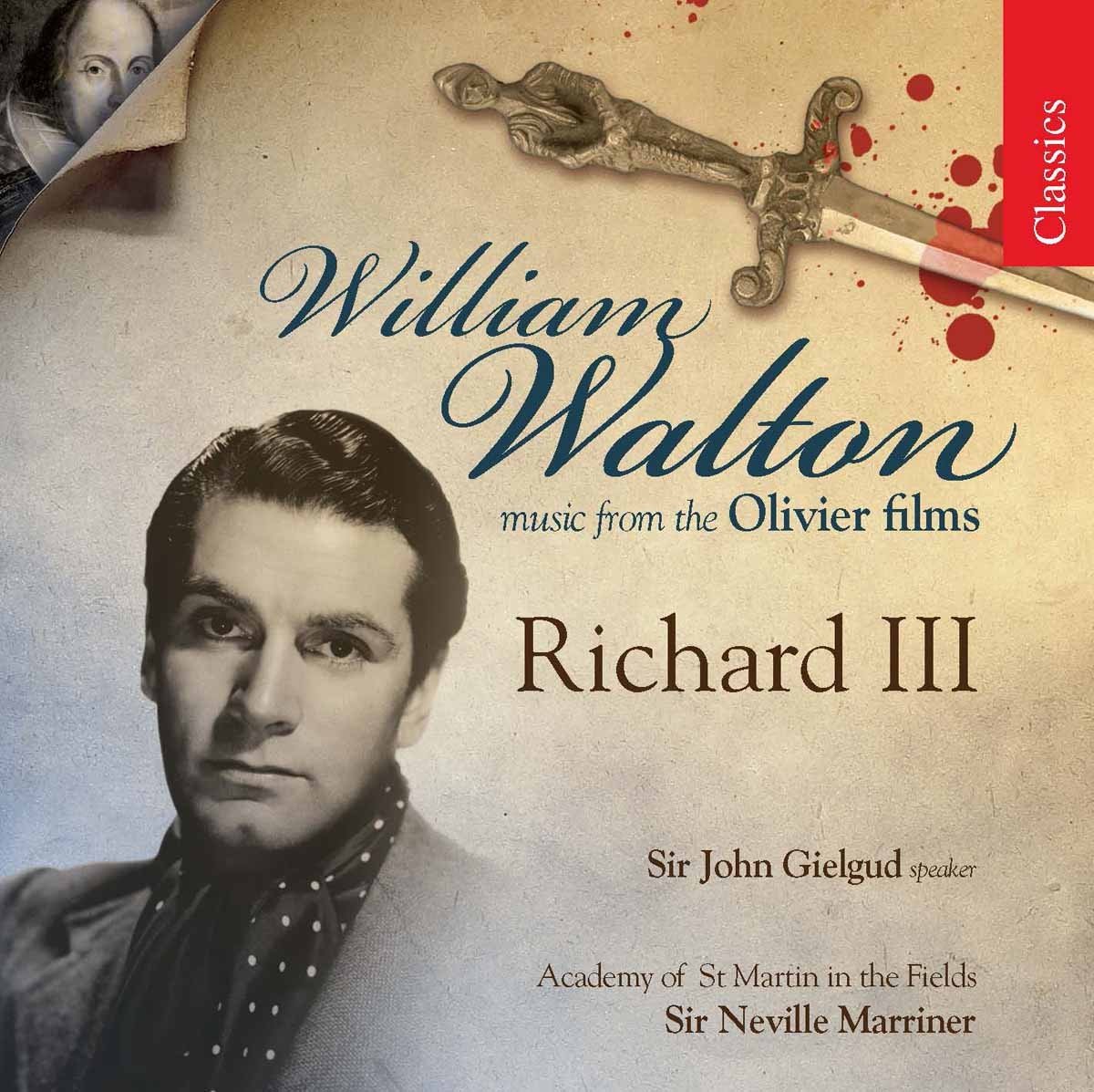 CD reissue cover of Richard III by William Walton from Sir Neville Marriner and the Academy of St. Martin in the Fields on Chandos
