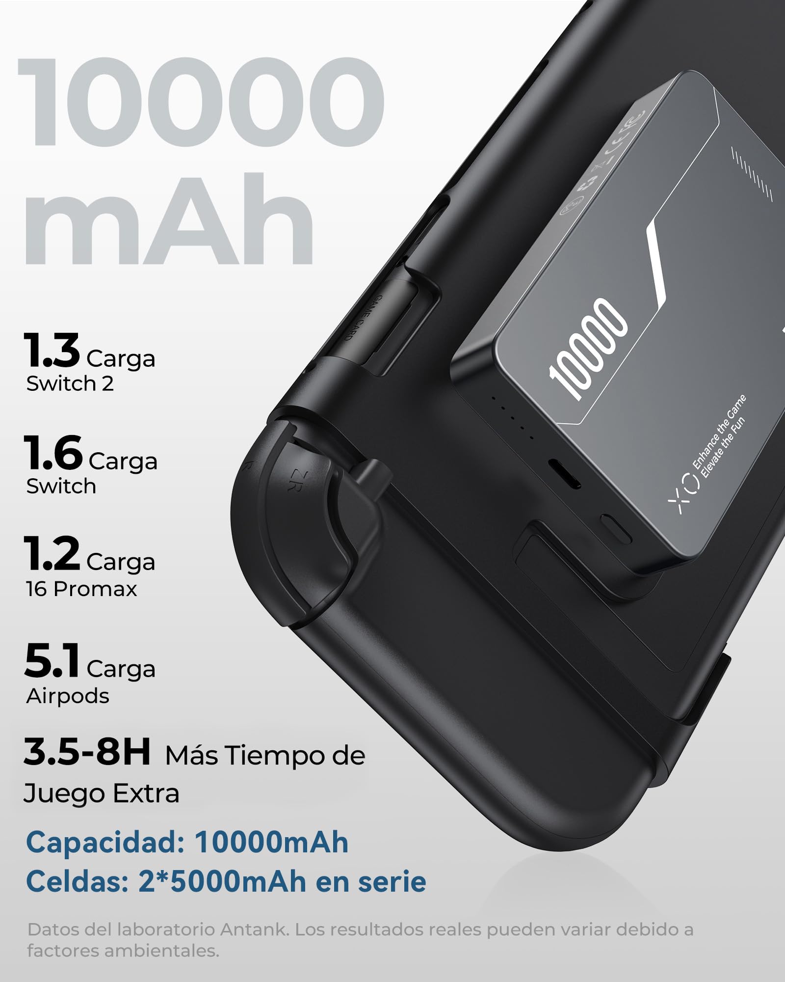 Antank B5 10000mAh Magnética Power Bank para Nintendo Switch 2 & iPhone | 30W PD Carga Rápida Bateria Portatil para iPhone 17-12/Switch/Switch OLED, Soportes Traseros Desmontables & Cables USB-C