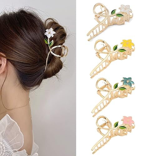 Yonphy Pinzas de metal grandes para el cabello para mujer grueso fino antideslizante fuerte sujeción pinzas de pelo de flores grandes accesorios de