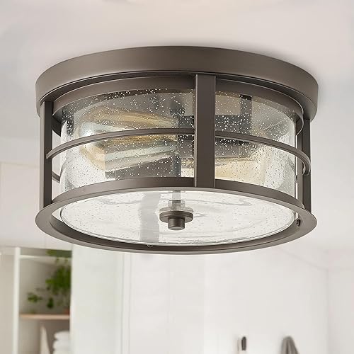 Lámpara de techo de bronce aceitado con 2 luces de montaje empotrado con diseño de vidrio transparente marrón vintage hierro regulable