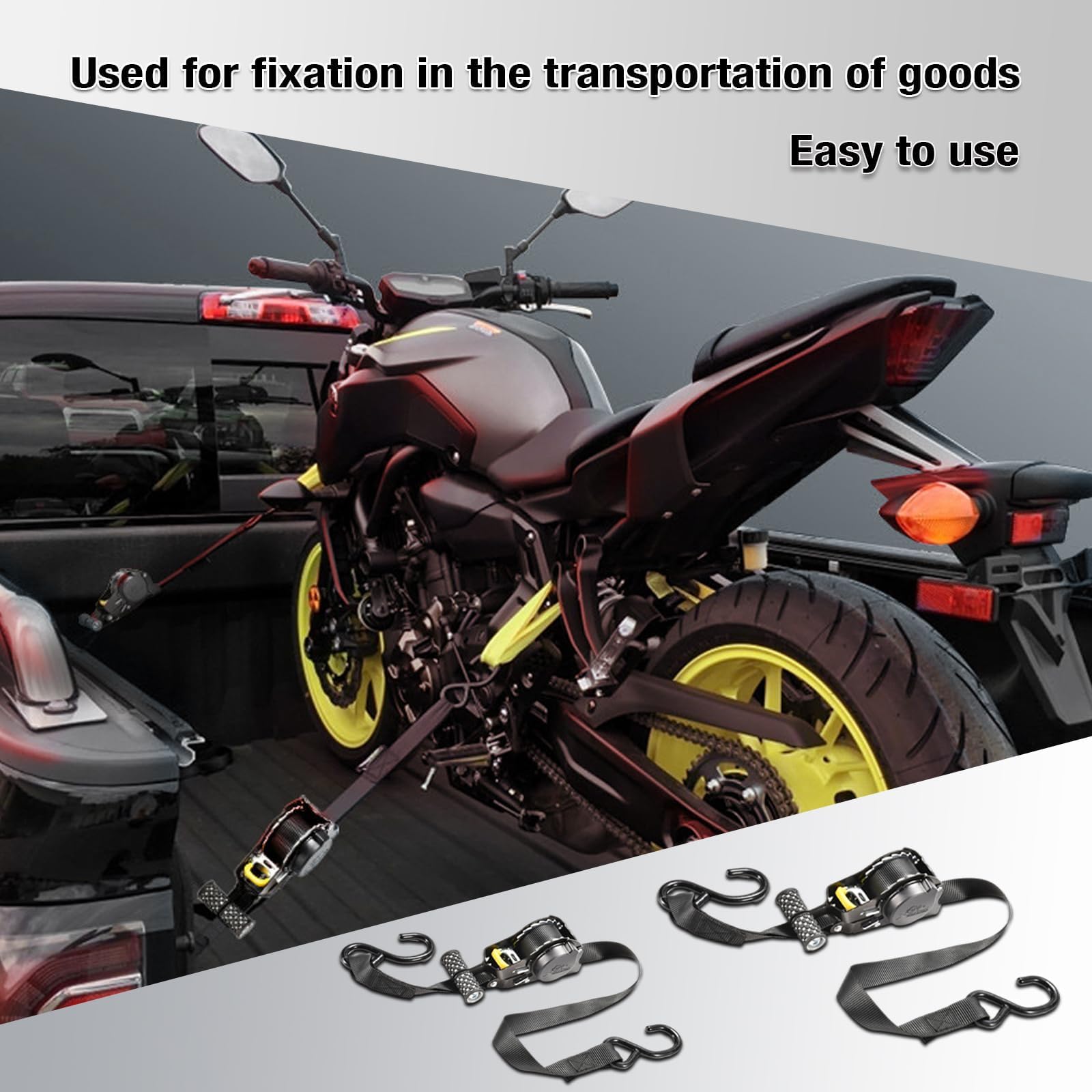 2 Pièces Sangle Arrimage Moto a Cliquet Automatique, Sangle Guidon Voiture Moto, Sangles à Cliquer, Protection Maximale pour Voiture, Camion, Moto