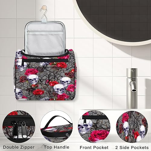 Miniatura 4 de Sugar Skulls Halloween Decor Toiletry Bag for Women Travel Makeup Organizer with Hanging Hook Traveling Cosmetic Bags for Toiletries Accessories