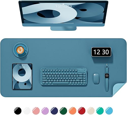 Miniatura 18 de Alfombrilla de escritorio, 60 x 35 cm, de piel sintética, antideslizante, alfombrilla grande para mouse para escritorio, impermeable, almohadilla de