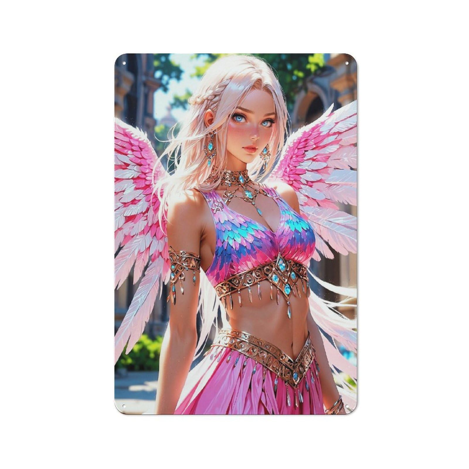 Junmoney Style-20 Garden Style Tin Sign 30X20cm Featuring Natalia - Stunning Anime Angel, Shed Wall Decor For Patio Bar, Workshop, Shed Or Kitchen
