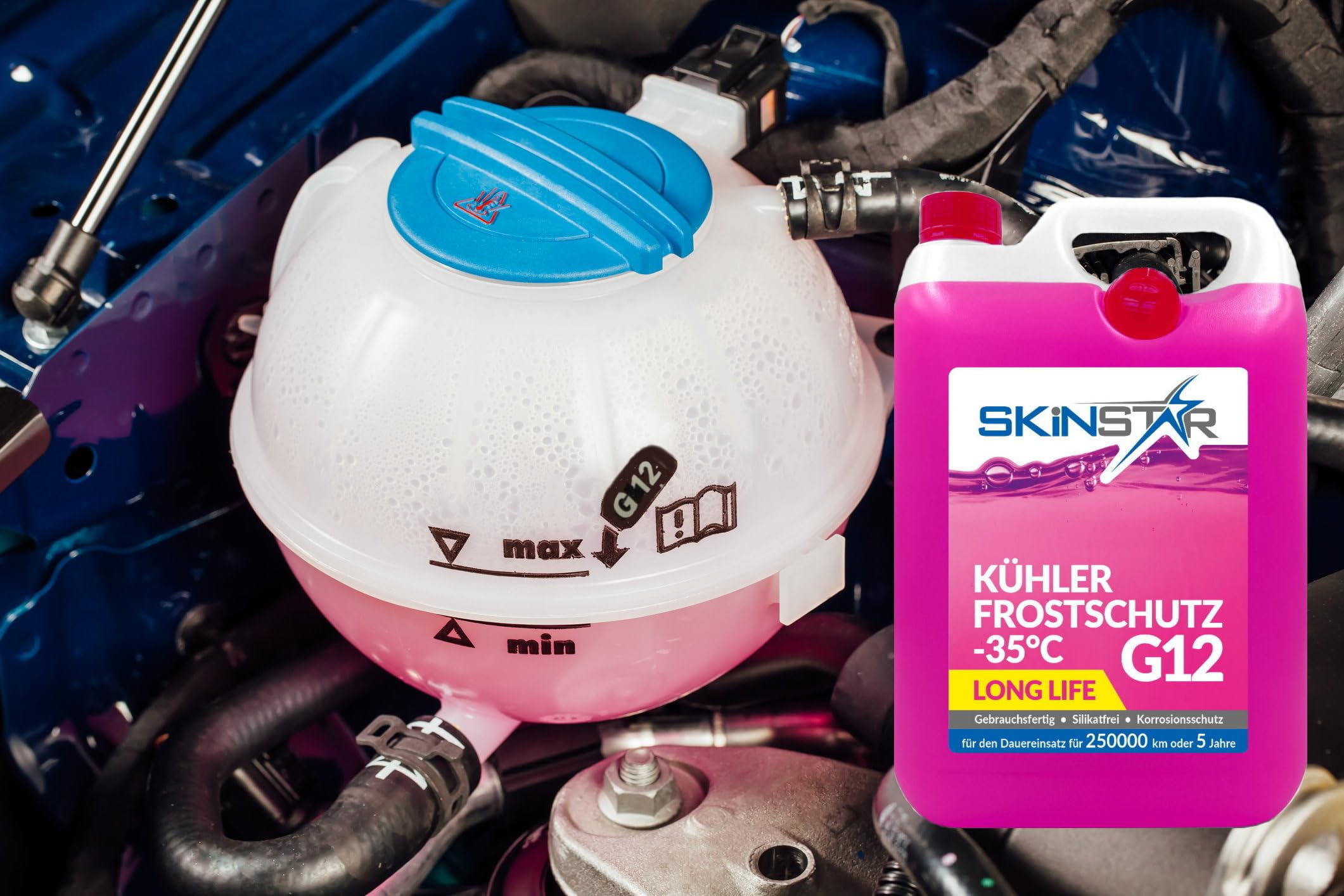SkinStar Kühlerfrostschutz -35°C | G11 | G12 | G13 | Kühlflüssigkeit | gebrauchsfertig Kühlmittel | Antifreeze Frostschutz Auto | Autochemikalien (5l, G12)
