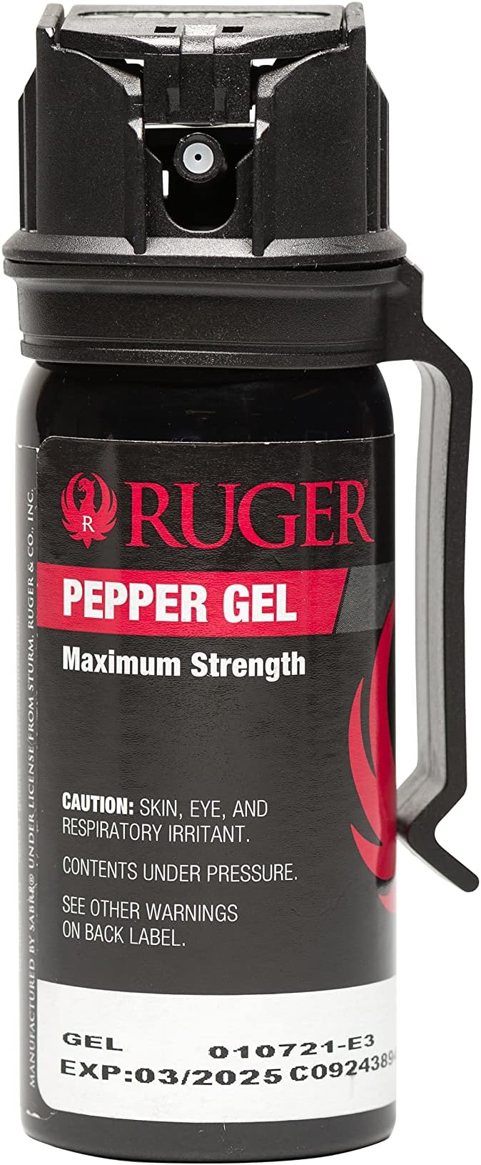 SABRE Ruger Tactical Pepper Gel with Belt Clip, 10 Bursts, 18-Foot (5.5-Meters) Range, Gel Is Safer, Fast Flip Top Safety, Contains UV Marking Dye