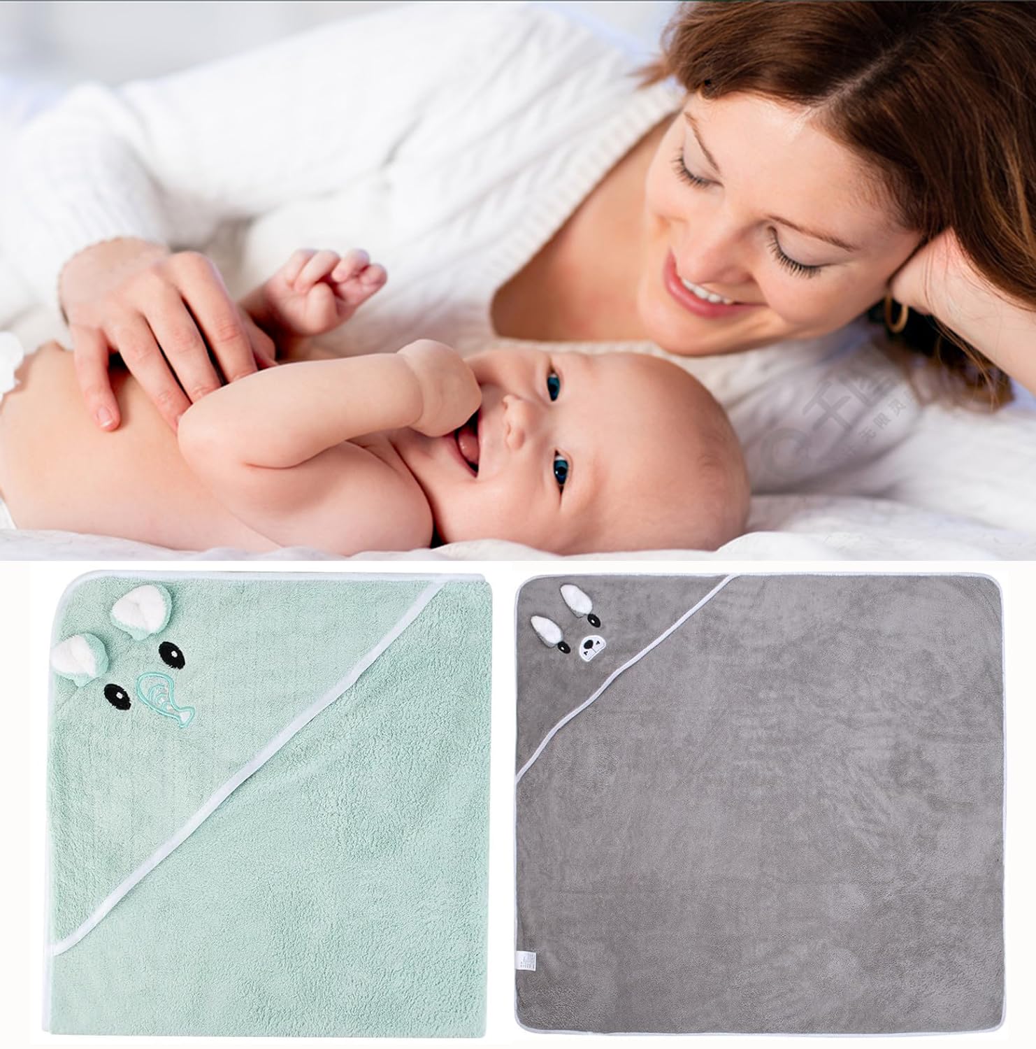 Cape De Bain Bébé 3Pcs - Serviette Éponge Douce & Absorption Forte - Peluche De Corail Haute Qualité - Pour Bébé Garçon 0-5 Ans - 80 x 80cm (B)