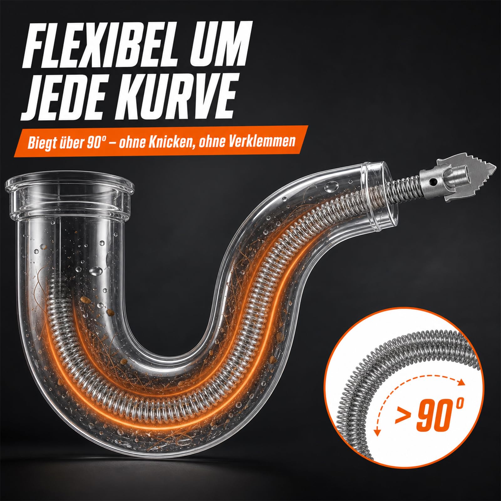 5M - Espiral para limpieza de tuberías (12 mm, con 6 cabezales de corte)