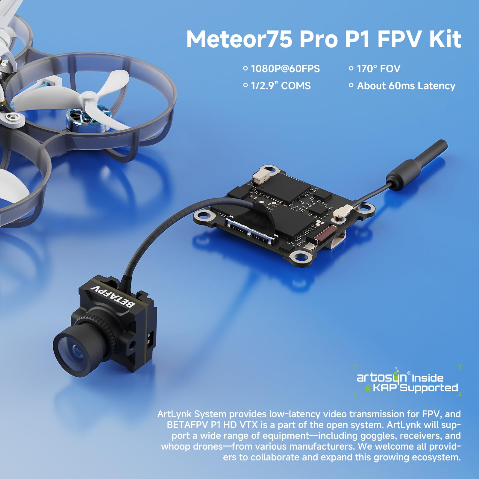 BETAFPV Meteor75 Pro P1 HD FPV Kit, LiteRadio 4 SE, VR04 HD Goggles, 1S RTF | P1 Air Unit VTX 1080P with LAVA II 580mAh Lipo Bat Up to 6Min, Simulator, DVR Function, Portable Bag Ready to Fly for Cine