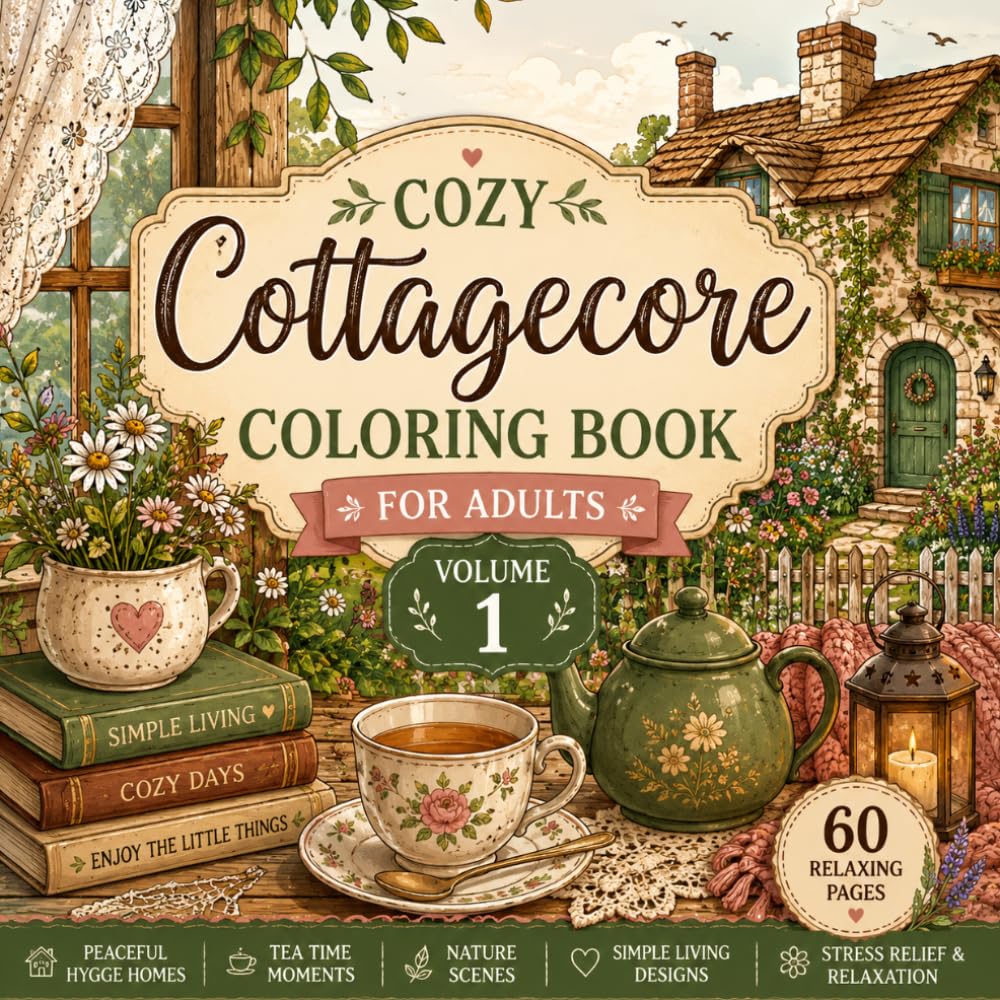 Cozy Cottagecore Coloring Book for Adults – Volume 1: Relaxing Countryside Scenes, Tea Moments & Hygge-Inspired Coloring Pages