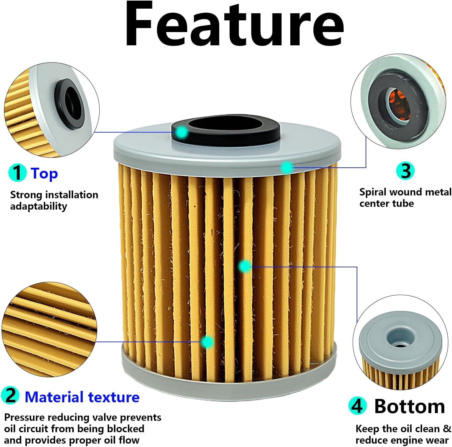 Oil Filter with Spring O-Rings Compatible wtih KX250 2019-2025 KX250F 2005-2020, 52010-0001 Oil Filter Element (Pack of 3)