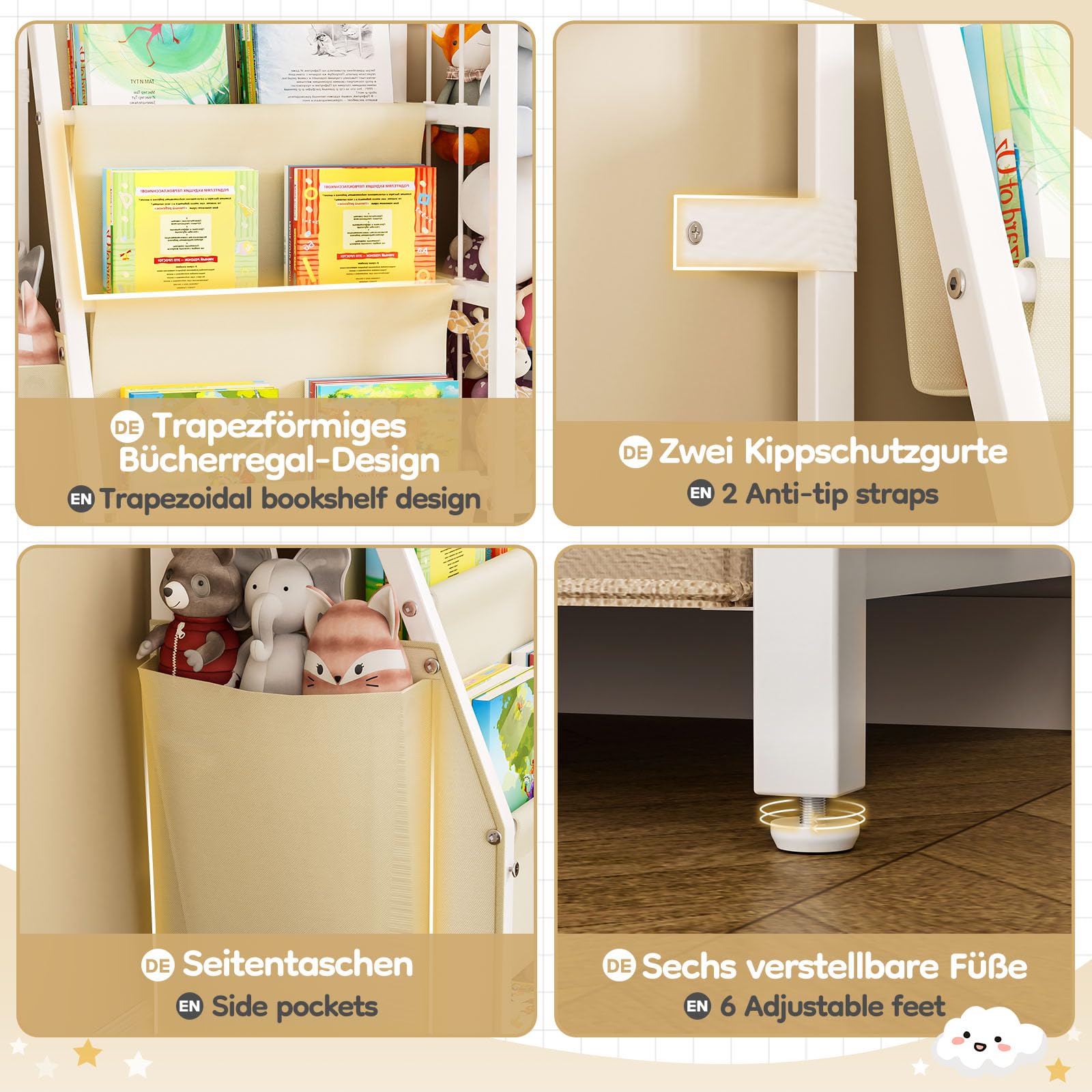 Yorbay Libreria per bambini, scaffale giocattolo, scaffale per bambini con 3 scomparti, scaffale per bambini per riporre libri fotografici e giocattoli, scaffale per bambini, adatto per cameretta dei