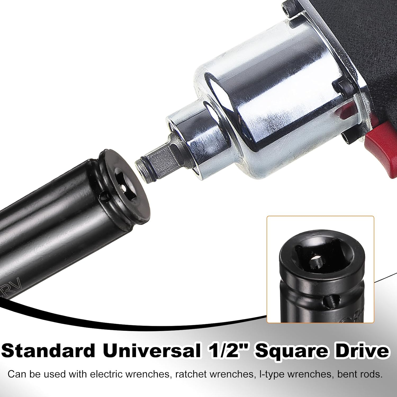 HARFINGTON 2pcs 6-Point Deep Impact Socket 1/2" Drive 32mm Metric Socket 8" (200mm) Extra Long Heat-Treated 45# Steel for Home Auto Spindle Axle Hex Nuts Bolts Repair, Black
