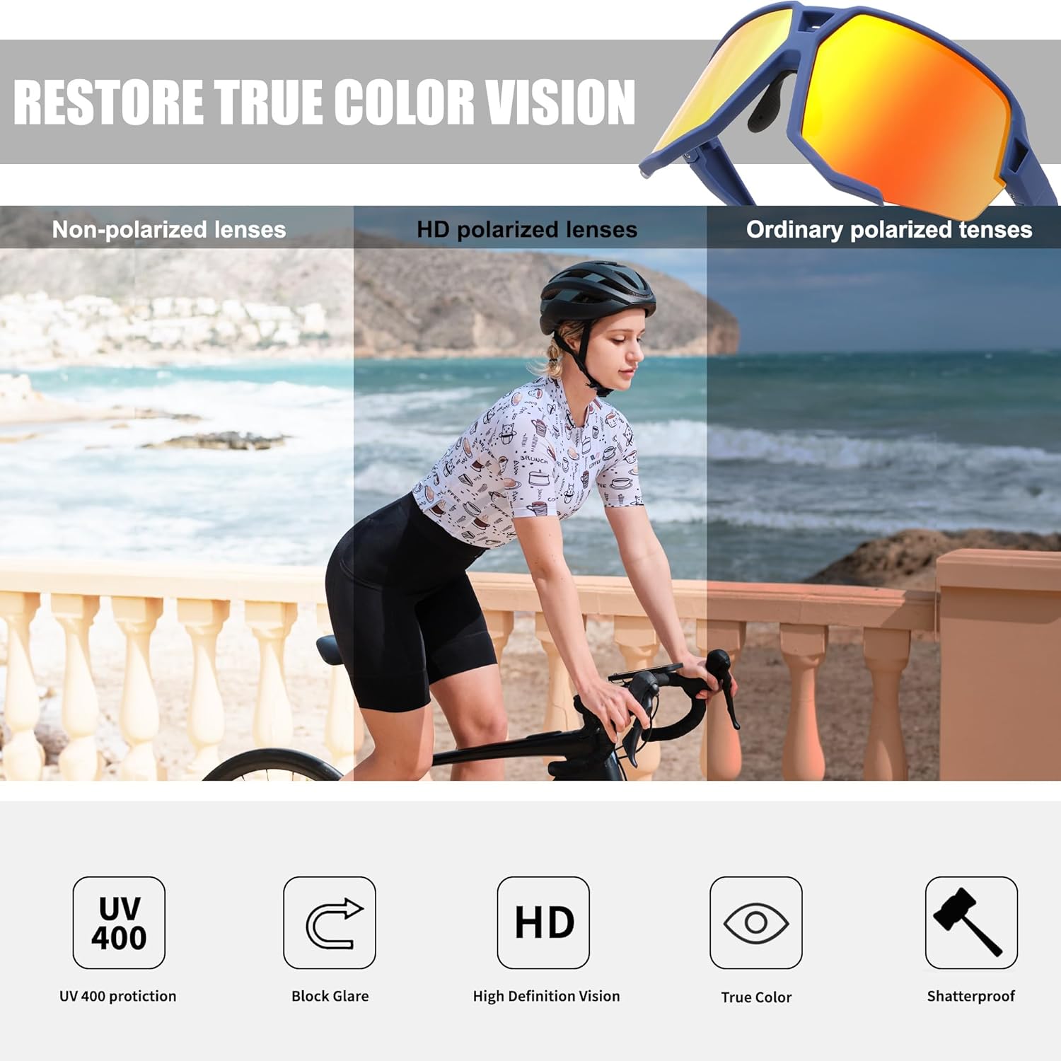 FEISEDY Polarized Cycling Glasses Sports Sunglasses for Women Men Youth, Running Hiking Baseball Glasses B0215 - Image 5