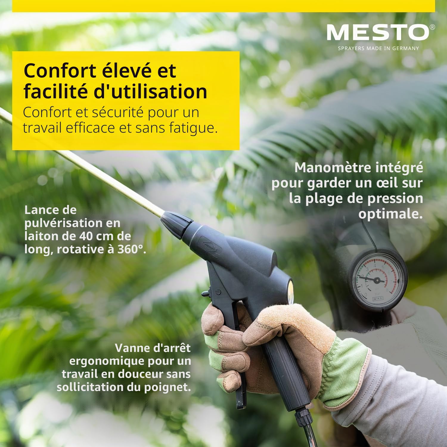 Mesto Profi 5 Pulvérisateur 5L avec Tamis 120mm | 3 Bar | Maison & Jardin | Joints FPM | Pulvérisateur à Pression pour Plantes, désherbage et Protection des végétaux | Flacon Pompe Robuste