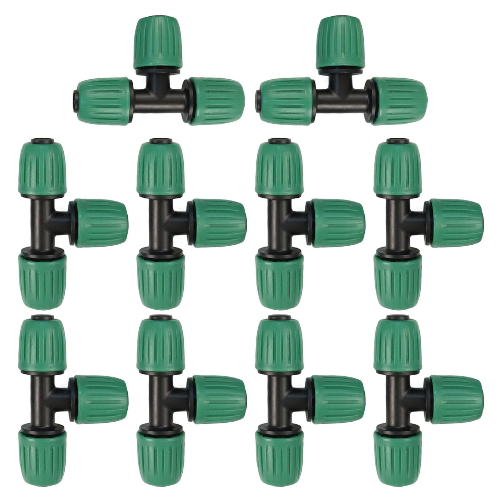 WheatThrive Drip Irrigation Fittings, 3-Way Elbow Connectors, 16mm Barbed Tee Adapters for 1/2 Inch Hose, Leak-Proof Garden Watering System for Raised Beds, Lawns, Greenhouses, 10 Pack