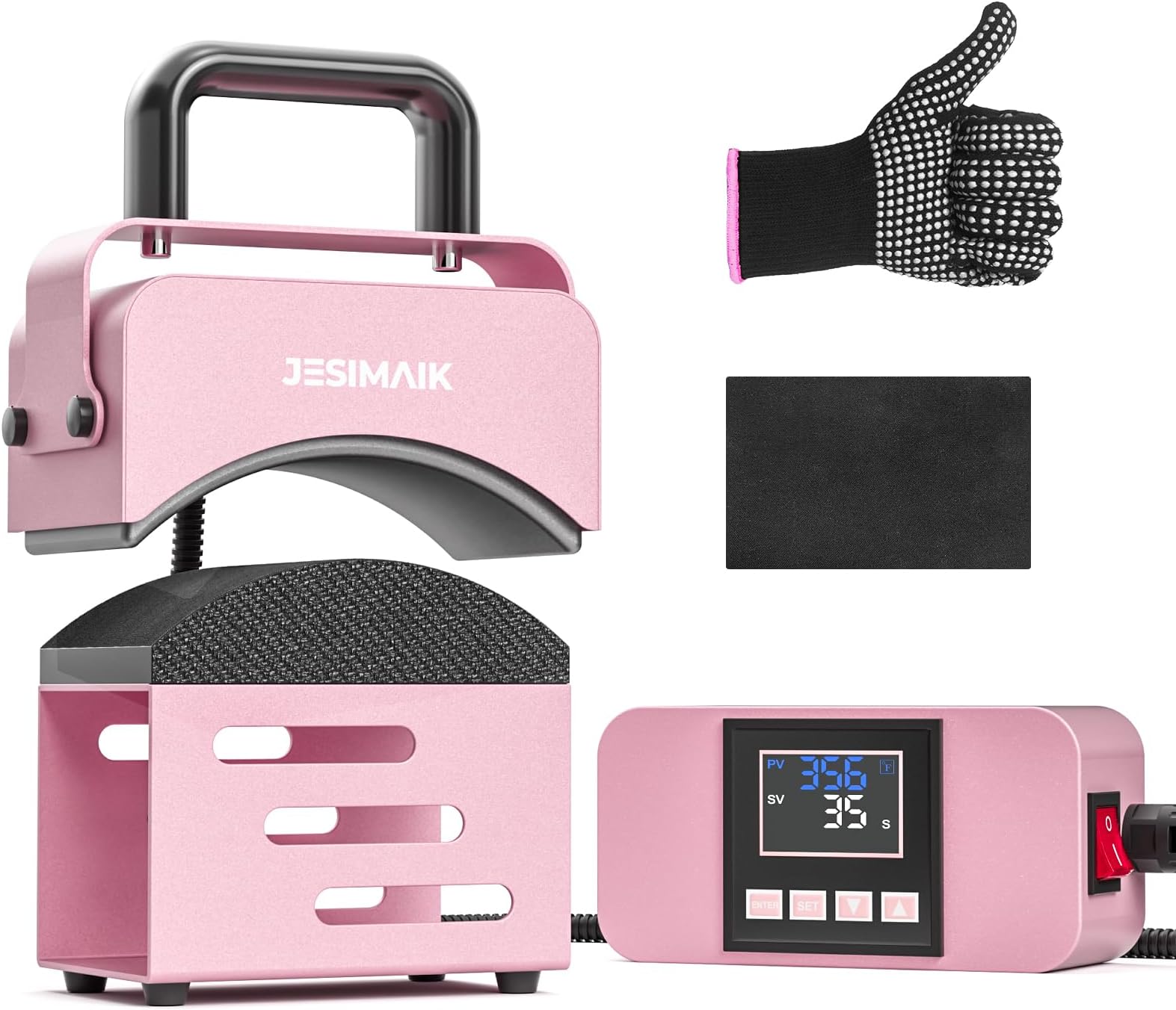 Hat Press, Mini Heat Press Machine for Caps, T-Shirt & More, Curved Heating Plate and Silicone Base, Fast Heating, No Crease, LCD Digital Temperature &Timer Control-Pearl Powder
