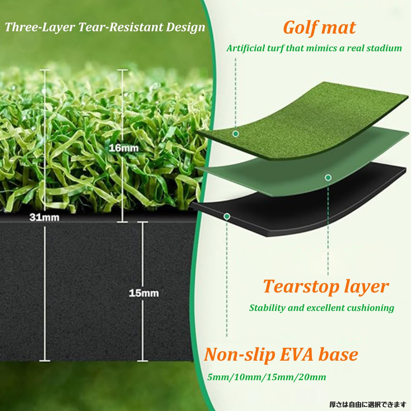 Tappetino da golf, per interni ed esterni, 1,5 x 1,2 m, ad alta elasticità, arrotolabile, ideale per simulatore di scheggiature e allenamento alla guida